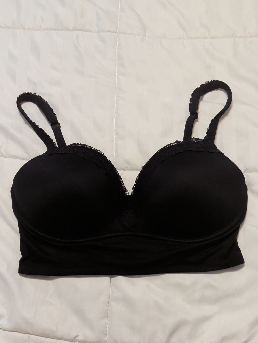 Victoria's Secret Black Longline Bra with Lace Trim